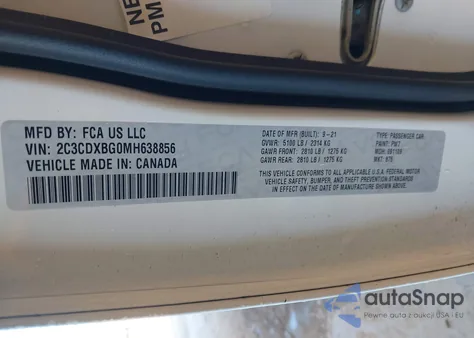 2021 Dodge Charger Sxt Rwd from USA, damaged, VIN 2C3CDXBG0MH638856